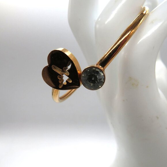 Heartbeat Bracelet Heart Gold Tone Clear Crystal Bangle Love Valentine - Picture 9 of 11